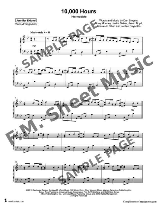 10 000 Hours Intermediate Piano By Dan Shay Justin Bieber F M